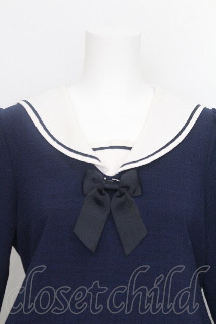 Innocent World White / セーラーカラーAラインワンピース L 紺 S-26