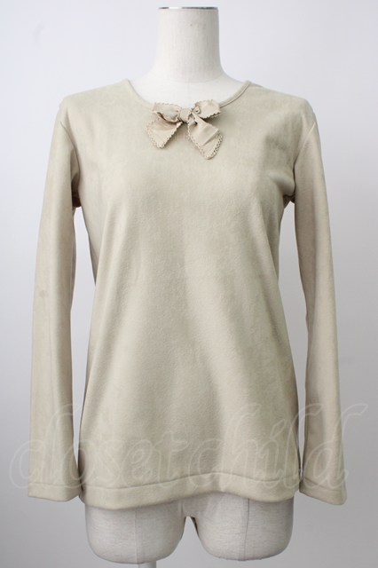 INGEBORG / 胸元リボン付ベロア風プルオーバー 若草 T-26-01-29-006-LO-TO-SA-ZT