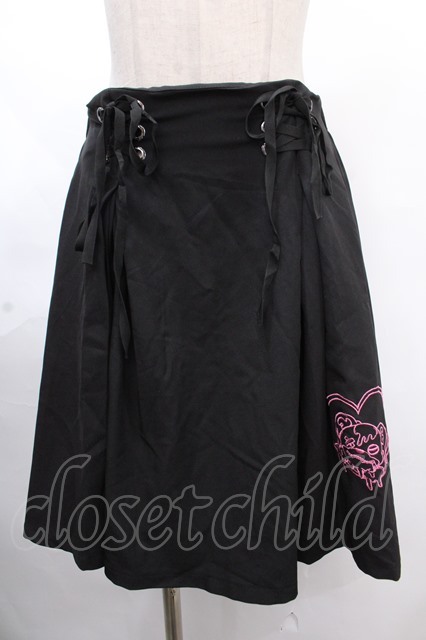 NieR Clothing / 編み上げスカート 黒 Y-24-11-18-194-PU-SK-SZ-ZY