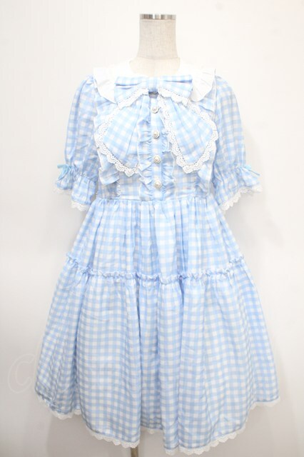 axes femme kawaii / ギンガムチェック柄ワンピース M サックス Y-25-04-26-083-AX-OP-SZ-ZY