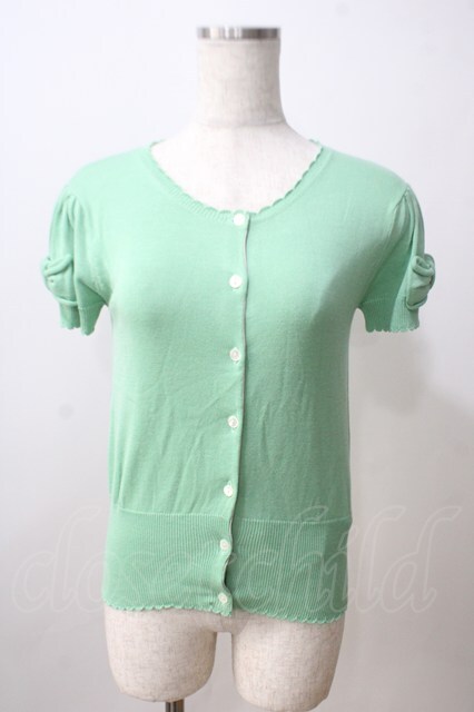 Emily Temple cute / リボン付半袖ニットカーディガン M ミント Y-25-06-26-085-ET-TO-SZ-ZY
