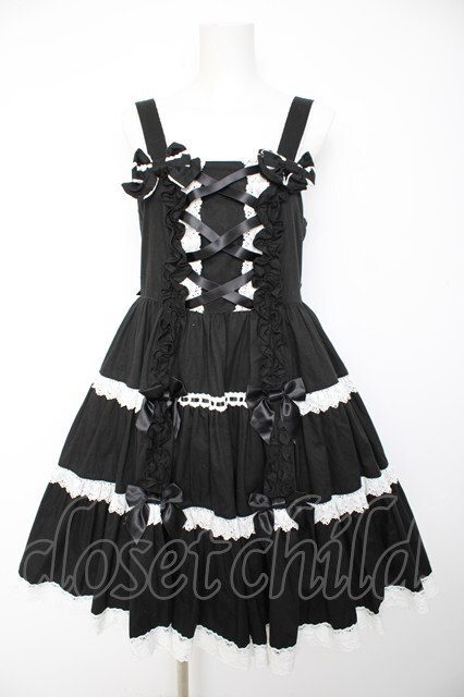 Angelic Pretty / 肩リボンジャンパースカート 黒×白 Y-26-09-22-087