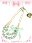 画像1: 【新品】 リボンパールネックレス（ミント） NE_137_B142 (1)