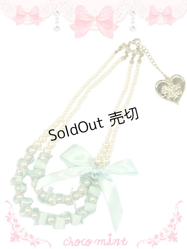 画像1: 【新品】 リボンパールネックレス（ミント） NE_137_B142【通信販売専用商品】 (1)