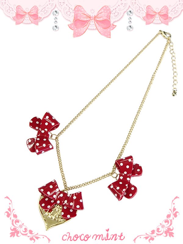 画像1: 【新品】 ラブリー♪ドットリボンネックレス (3連リボンネックレス) NE_135_B141 (1)