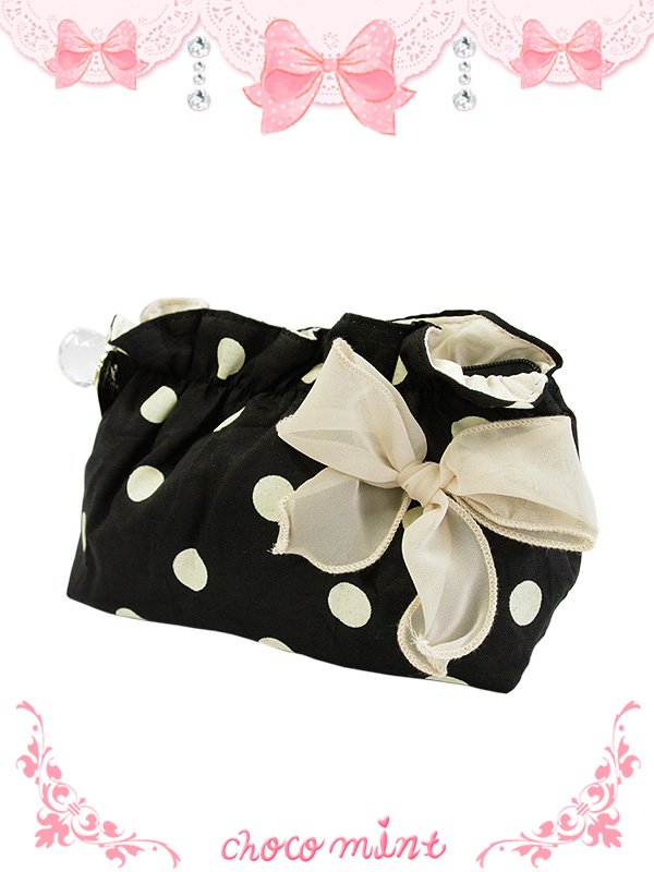 画像1: 【新品】 ラブリー★リボンドットポーチ (Pouch) (カラーポーチ（BK)) ZA_074_B141 (1)