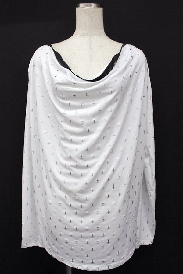 画像1: 【新品】肩プラジップ十字架柄カットソー(白) g_tp TP_063_D007【通信販売専用商品】 (1)