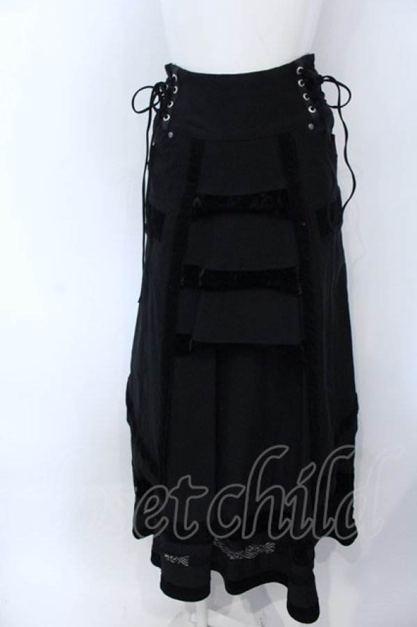 画像1: Ozz On / サイドレースアップ切り替えレイヤードスカートセット  ブラック O-25-04-15-063-OO-SK-IG-OS (1)