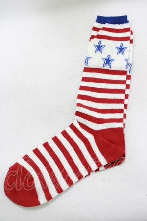画像: Candy Stripper / STAR BORDER SOX  オフ×赤×青 H-25-05-14-051-PU-ZA-KB-ZH