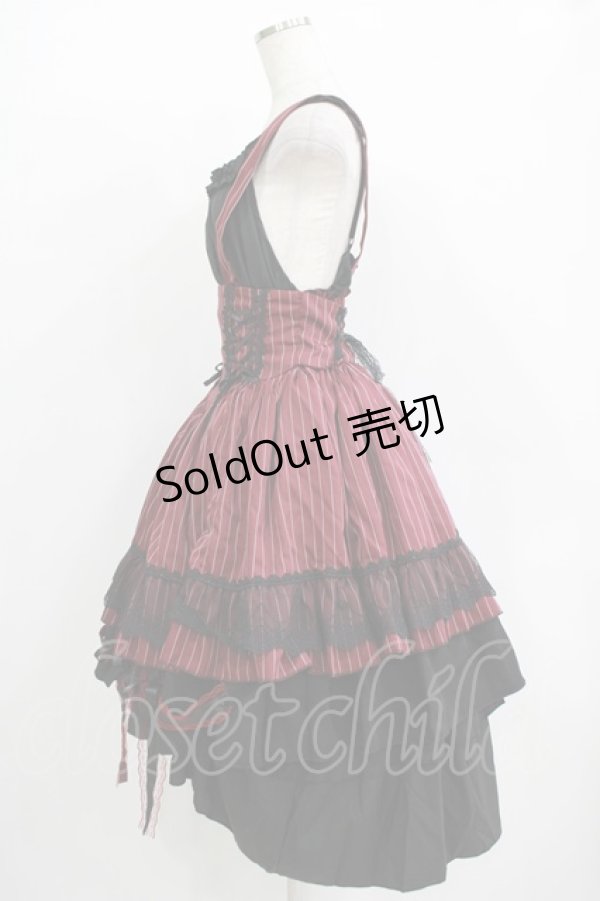 画像2: 逗?（海外ロリータブランド） / ストライプジャンパースカート Free ボルドー H-25-11-01-033-EL-OP-NS-ZH (2)