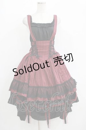 画像: 逗?（海外ロリータブランド） / ストライプジャンパースカート Free ボルドー H-25-11-01-033-EL-OP-NS-ZH