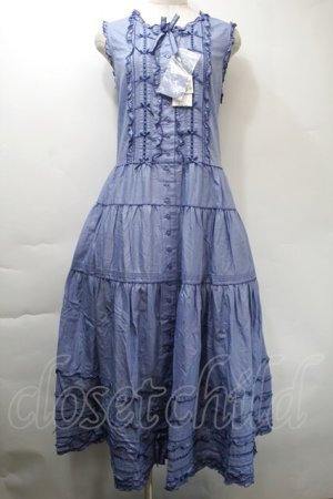 画像: PINK HOUSE / ピコフリルロングノースリーブワンピース  ブルー S-25-11-03-037-LO-OP-AS-ZS