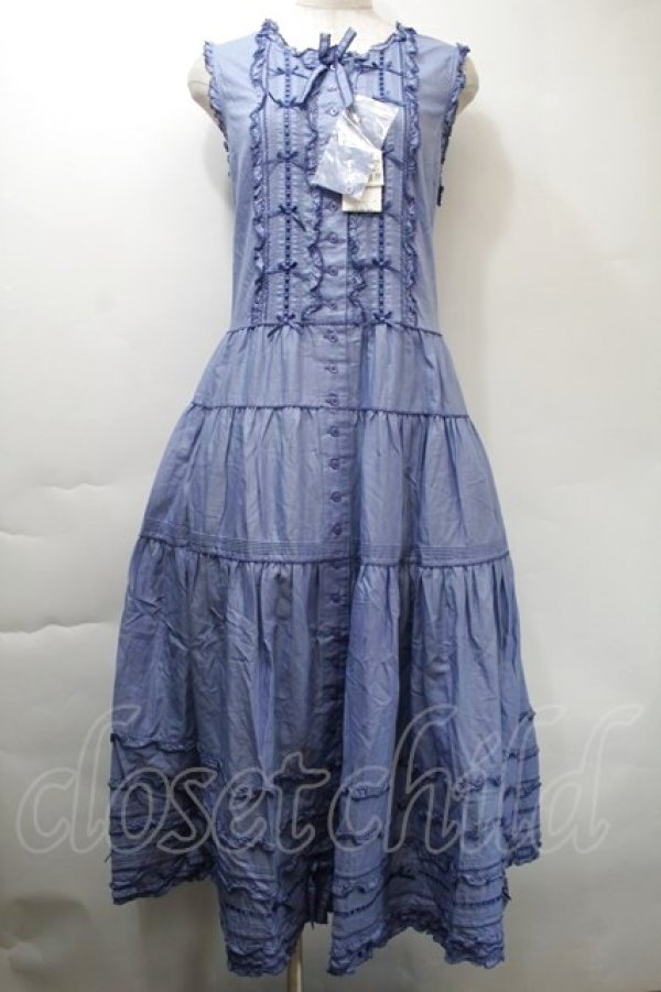 画像1: PINK HOUSE / ピコフリルロングノースリーブワンピース  ブルー S-25-11-03-037-LO-OP-AS-ZS (1)