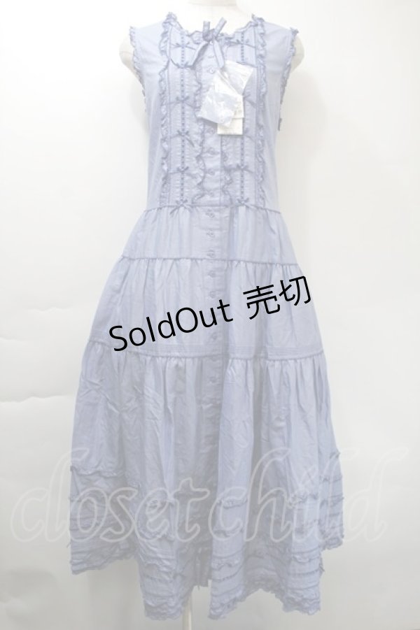 画像1: PINK HOUSE / ピコフリルロングノースリーブワンピース  ブルー S-25-11-03-037-LO-OP-AS-ZS (1)