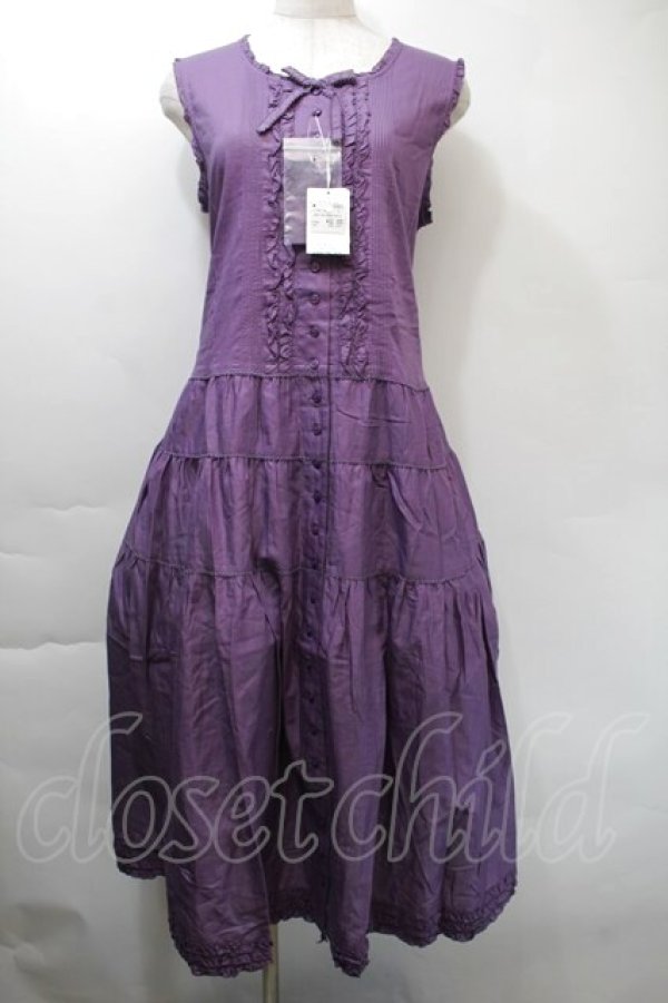 画像1: PINK HOUSE / ピコフリルロングノースリーブワンピース  紫 S-25-11-03-038-LO-OP-AS-ZS (1)