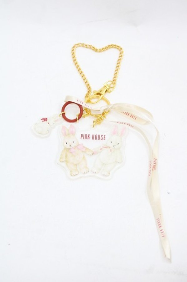 画像1: PINK HOUSE / バラ園うさぎアクリルバッグチャーム  クリア I-25-11-15-107-LO-ZA-SA-ZI (1)