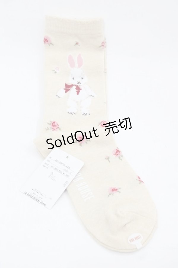 画像2: PINK HOUSE / バラ園うさぎソックス  アイボリー I-25-11-15-111-LO-ZA-SA-ZI (2)