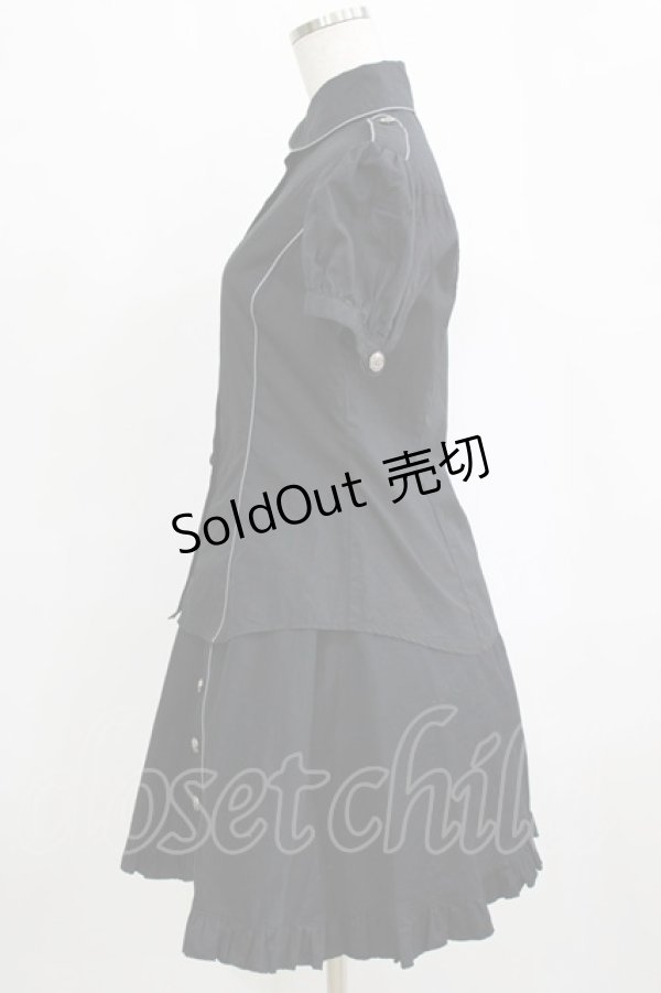 画像2: metamorphose / パイピングブラウス+スカート Free ブラック H-26-01-24-034-ME-OP-NS-ZH (2)