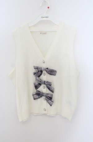 画像: axes femme / チェックリボンブローチベスト F キナリ O-26-01-24-078-AX-TO-OW-ZT0209L