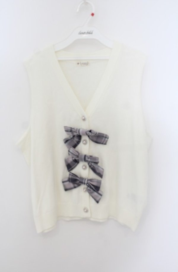 画像1: axes femme / チェックリボンブローチベスト F キナリ O-26-01-24-078-AX-TO-OW-ZT0209L (1)