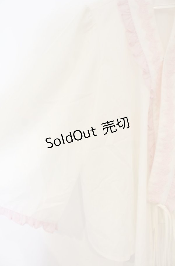 画像2: axes femme kawaii / 衿レース付き和風ブラウス M シロ×ピンク O-26-01-23-049-AX-BL-OW-OS (2)