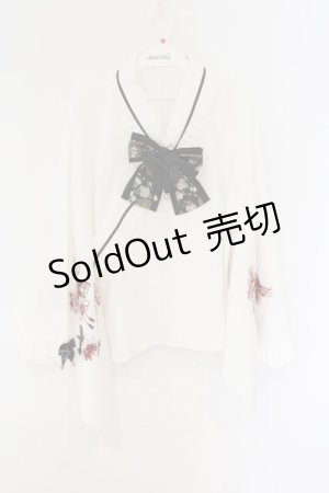 画像: Amavel / びいどろ金魚と曼珠沙華和風ブラウス F アイボリー×クロリボン O-26-01-26-027-CA-BL-OW-OS