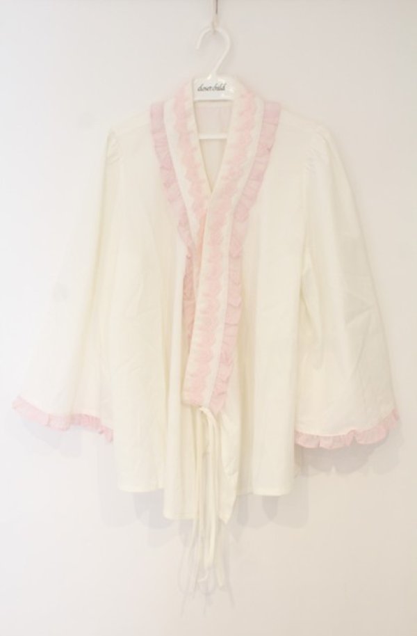 画像1: axes femme kawaii / 衿レース付き和風ブラウス M シロ×ピンク O-26-01-23-049-AX-BL-OW-OS (1)