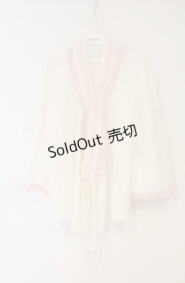 画像1: axes femme kawaii / 衿レース付き和風ブラウス M シロ×ピンク O-26-01-23-049-AX-BL-OW-OS (1)