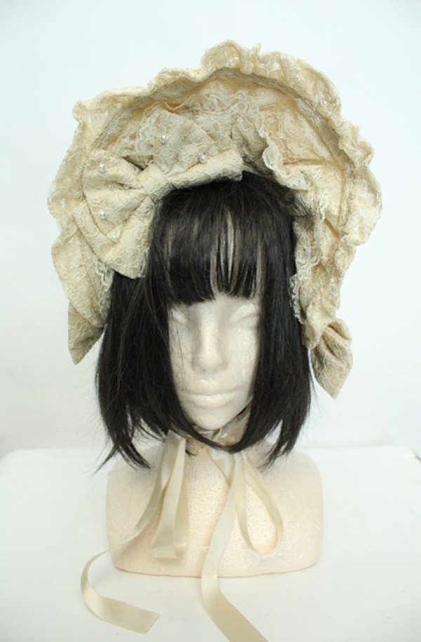 画像2: metamorphose / 総レースハーフボンネット・コードラッセル  生成り O-26-01-30-006-ME-AC-IG-OS (2)