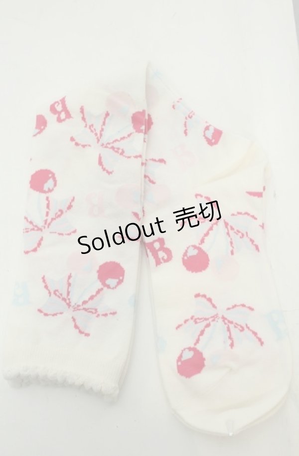 画像1: BABY,THE STARS SHINE BRIGHT / チェリーリボン柄ハイソックス  シロ×ピンク O-26-01-30-072-BA-ZA-OW-OS (1)