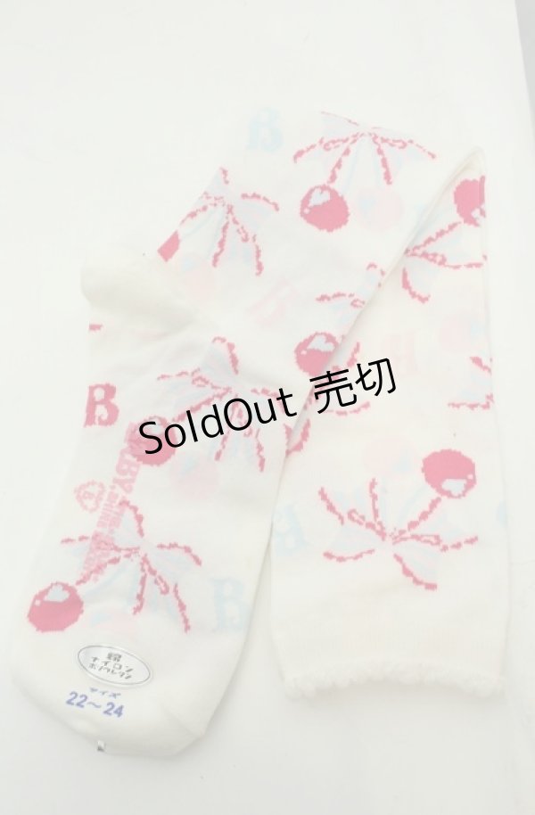 画像2: BABY,THE STARS SHINE BRIGHT / チェリーリボン柄ハイソックス  シロ×ピンク O-26-01-30-072-BA-ZA-OW-OS (2)