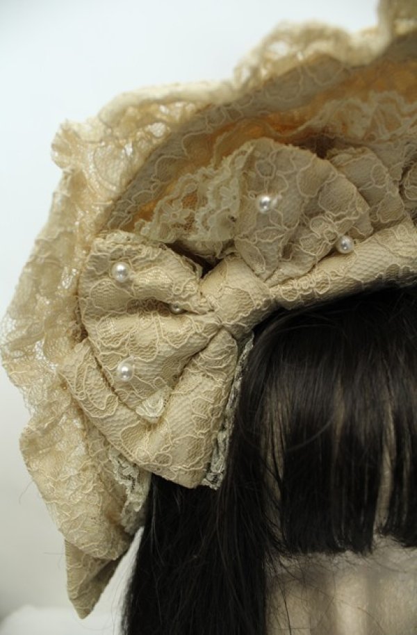 画像3: metamorphose / 総レースハーフボンネット・コードラッセル  生成り O-26-01-30-006-ME-AC-IG-OS (3)