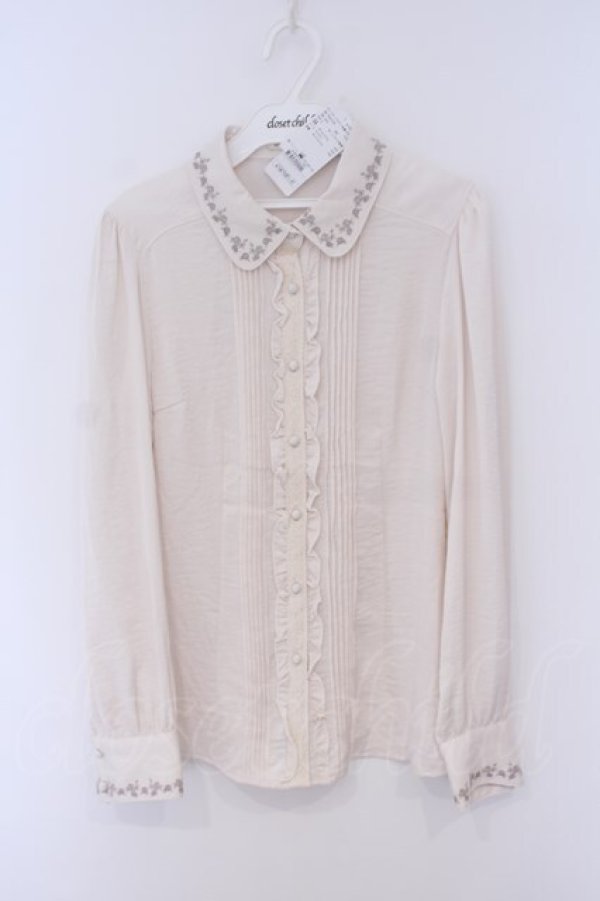 画像1: axes femme / ヴィンテージサテン刺繍入ブラウス L キナリ O-26-01-30-1022-AX-BL-OW-OS (1)