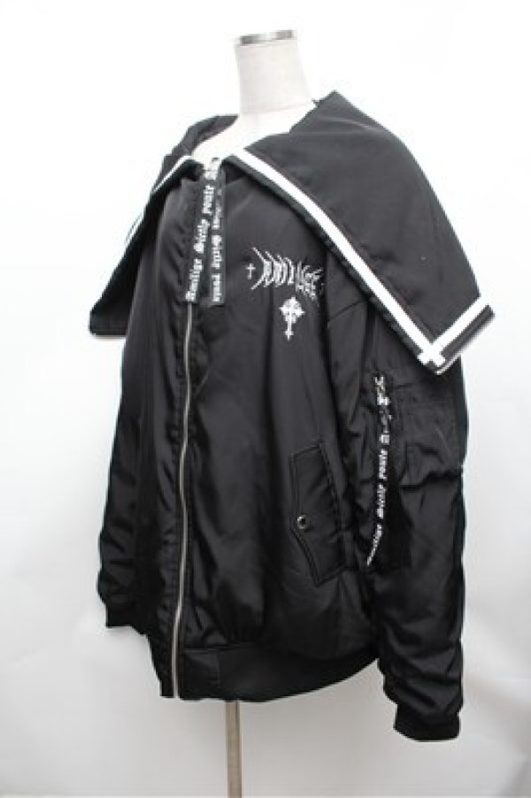 画像2: Amilige / セーラー2wayMA-1ブルゾン  黒 S-26-01-29-063-PU-CO-AS-ZS (2)