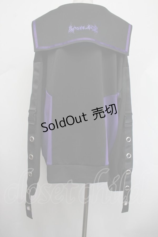 画像3: Amilige / チャイナボタン付き配色セーラーZIPパーカー  黒ｘ紫 S-26-01-31-064-PU-TS-AS-ZS (3)