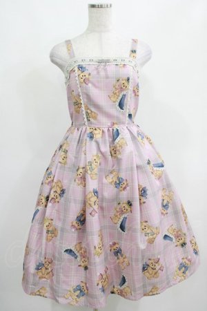 画像: axes femme kawaii / ロイヤルベアーズ柄ジャンスカ  ピンク T-26-02-04-016-AX-OP-SA-ZH