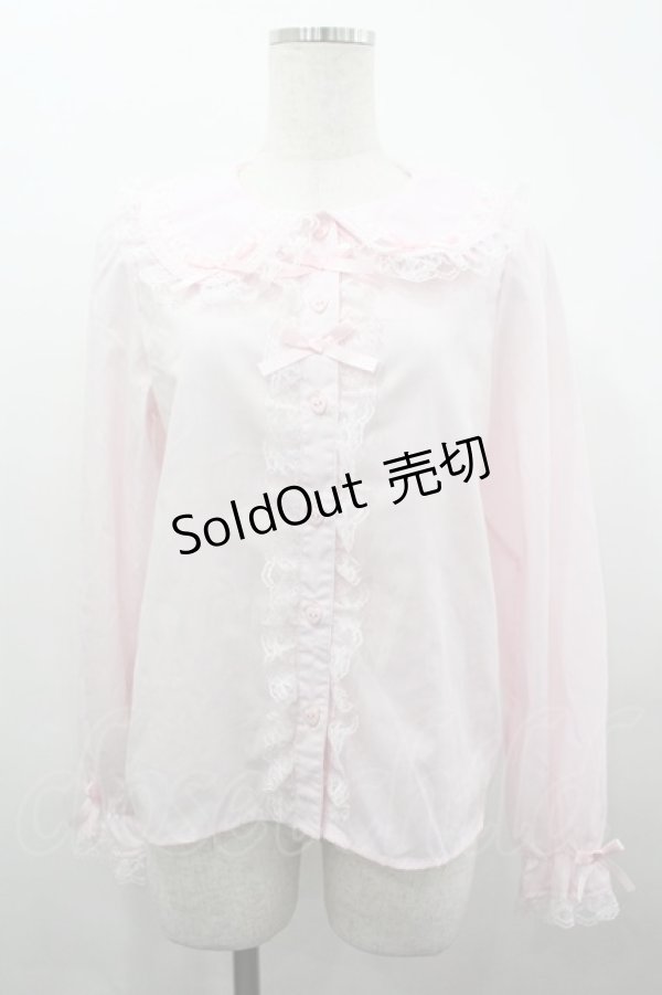 画像1: majoretty / 襟はしごリボンレースブラウス L ピンク I-26-04-03-003-GO-BL-SA-ZI (1)