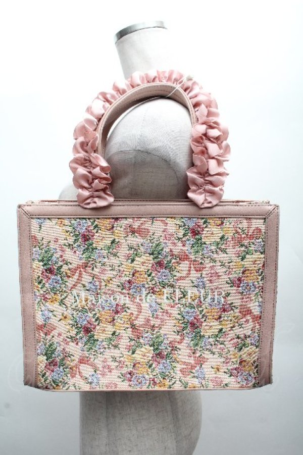 画像1: Maison de FLEUR / ゴブランフリルハンドルトートバッグ  ピンク S-26-04-07-034-LO-BG-TE-ZS (1)