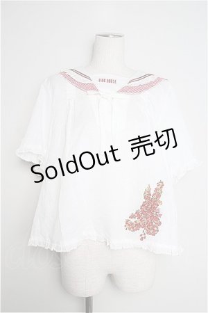 画像: PINK HOUSE  / バスケットうさぎ刺繍セーラーブラウス I-23-7-2-29-LO-BL-HD-ZT277