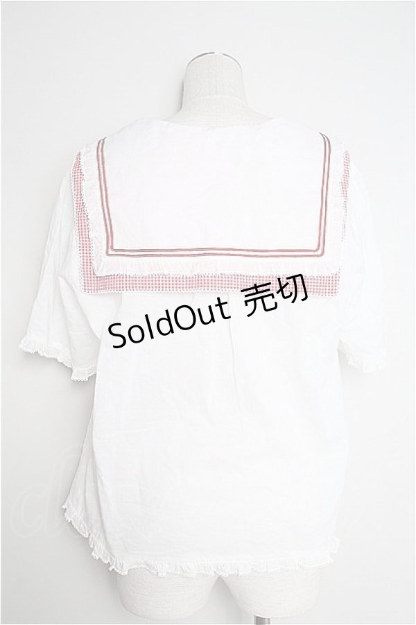 画像2: PINK HOUSE  / バスケットうさぎ刺繍セーラーブラウス I-23-7-2-29-LO-BL-HD-ZT277 (2)