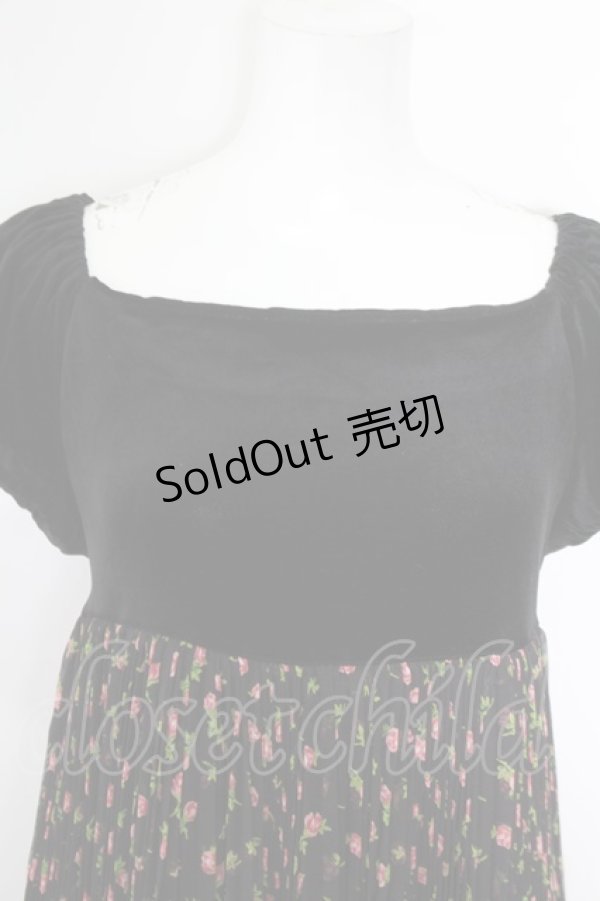 画像2: Jane Marple / ベロア切り替え小花柄プリーツシフォンワンピース O-22-08-29-066-1-OP-JM-L-IG-ZT266 (2)