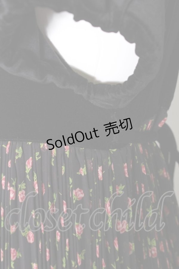 画像3: Jane Marple / ベロア切り替え小花柄プリーツシフォンワンピース O-22-08-29-066-1-OP-JM-L-IG-ZT266 (3)