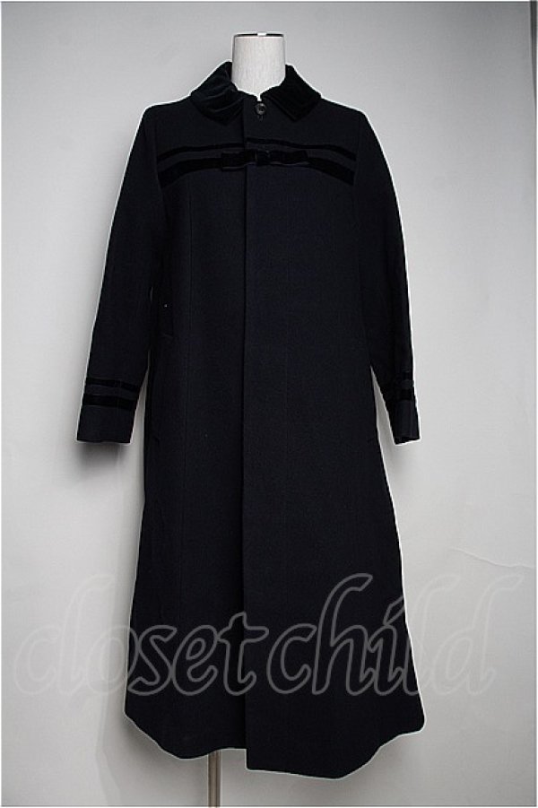 画像2: Jane Marple  / Royal melton velvet ribbon long coat I-22-12-30-017i-1-CO-JM-L-HD-ZT-C051 (2)