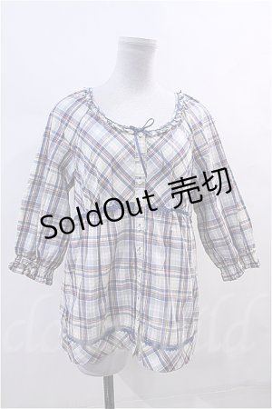 画像: PINK HOUSE  / ナナメチェック半袖チュニックブラウス I-23-6-19-8-LO-BL-HD-ZT276