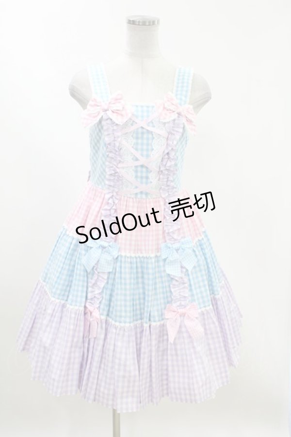 画像1: Angelic Pretty  / ギンガム配色肩リボンジャンパースカート H-23-08-17-4005h-1-OP-AP-L-NS-ZH-R (1)