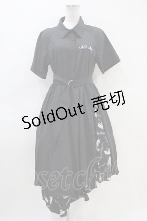 画像: NieR Clothing / 2枚仕立てベルト付きFLARE DRESS  黒 H-23-12-03-1019-PU-OP-KB-ZT193