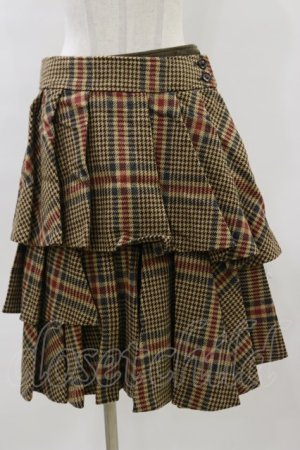 画像: Jane Marple / グレンチェックツイードとドビーコールのスカート  茶 H-23-12-11-050-JM-SK-KB-ZT017