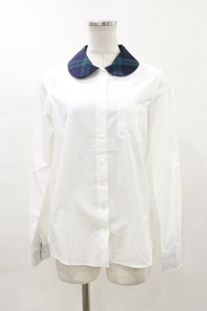 画像: Jane Marple / チェックカラーのシャツブラウス  白×グリーンチェック H-23-12-11-033-JM-BL-KB-ZT011