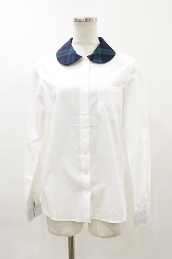 画像1: Jane Marple / チェックカラーのシャツブラウス  白×グリーンチェック H-23-12-11-033-JM-BL-KB-ZT011 (1)