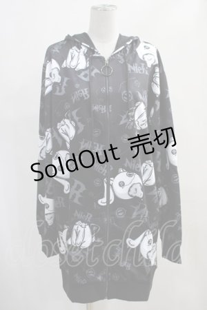 画像: NieR Clothing / 総柄ZIPパーカー  黒 H-24-01-12-026-PU-TO-KB-ZT098